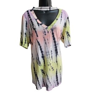 Pastel Tie Dye Keyhole V-neck Tunic Top/Swim Coverup